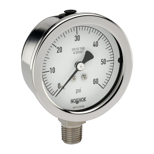 Pressure Gauge, 4" 304SS Case, 316SS Internals, 2000 psi, 1/4 NPT Male Bottom Conn, -40 Degree Service Filled, Maximum Indicating Pointer